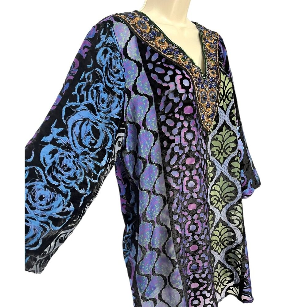 Soft Surroundings L Vistosta Tunic Top Burnout Velvet Semi-Sheer Beaded - Picture 4 of 10